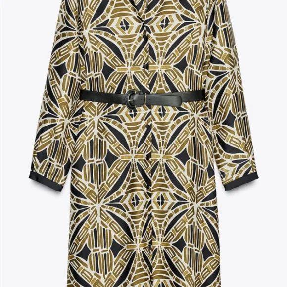 Zara Long Sleeve Dress with Yellow and Black Geometric Design - Picture 3 of 4